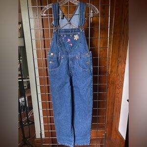 Michael G Blue Denim Overalls with Floral Embroidery Size S